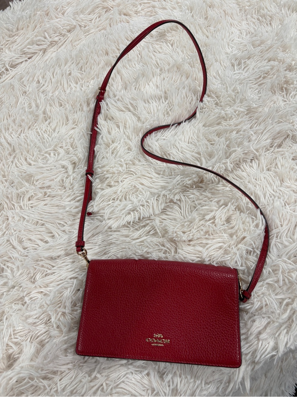 Coach Red Pebbled Leather Crossbody Wallet